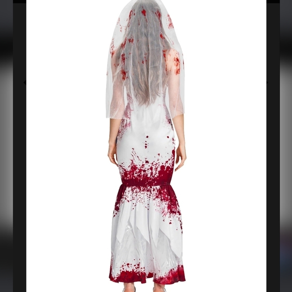 Zombie Bride Fishtail Blood Splattered Dress With Veil NWT - Picture 5 of 16